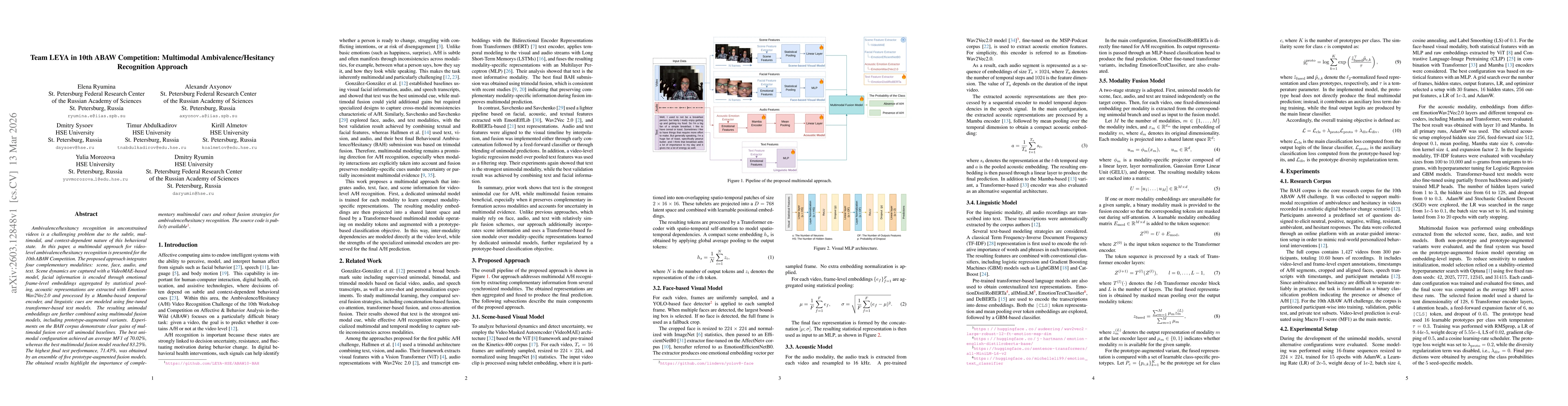 Thumbnail for Team LEYA in 10th ABAW Competition: Multimodal Ambivalence/Hesitancy Recognition Approach