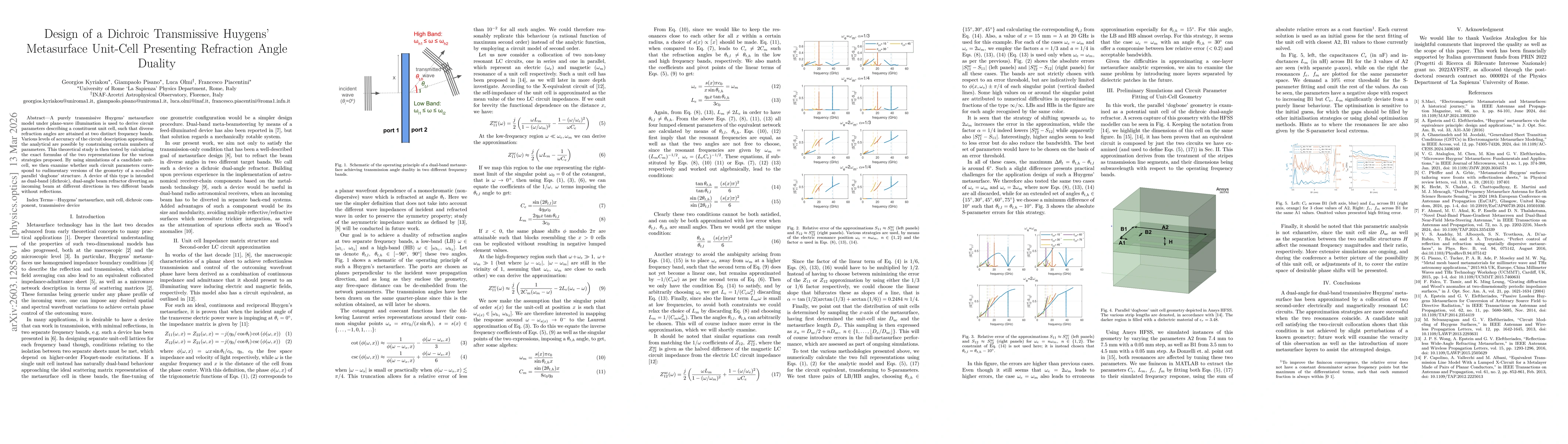 Thumbnail for Design of a Dichroic Transmissive Huygens' Metasurface Unit-Cell Presenting Refraction Angle Duality
