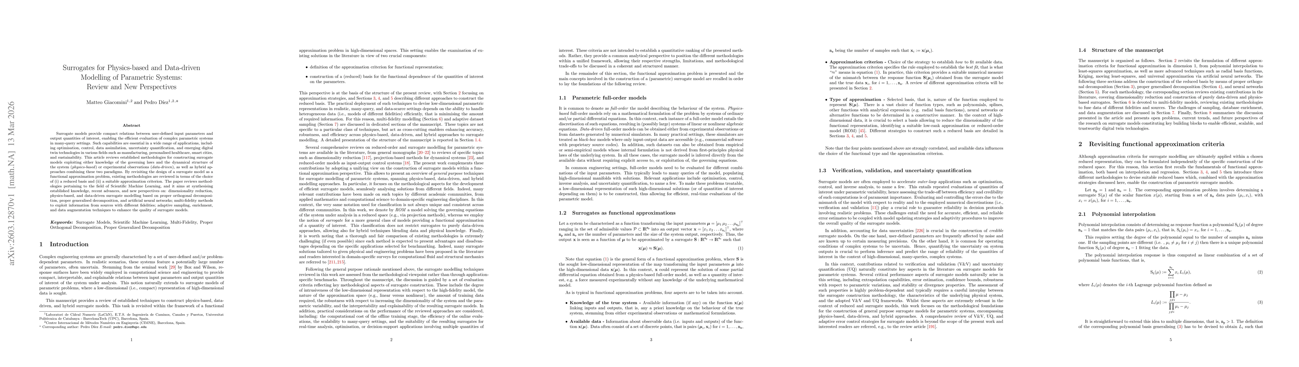 Thumbnail for Surrogates for Physics-based and Data-driven Modelling of Parametric Systems: Review and New Perspectives