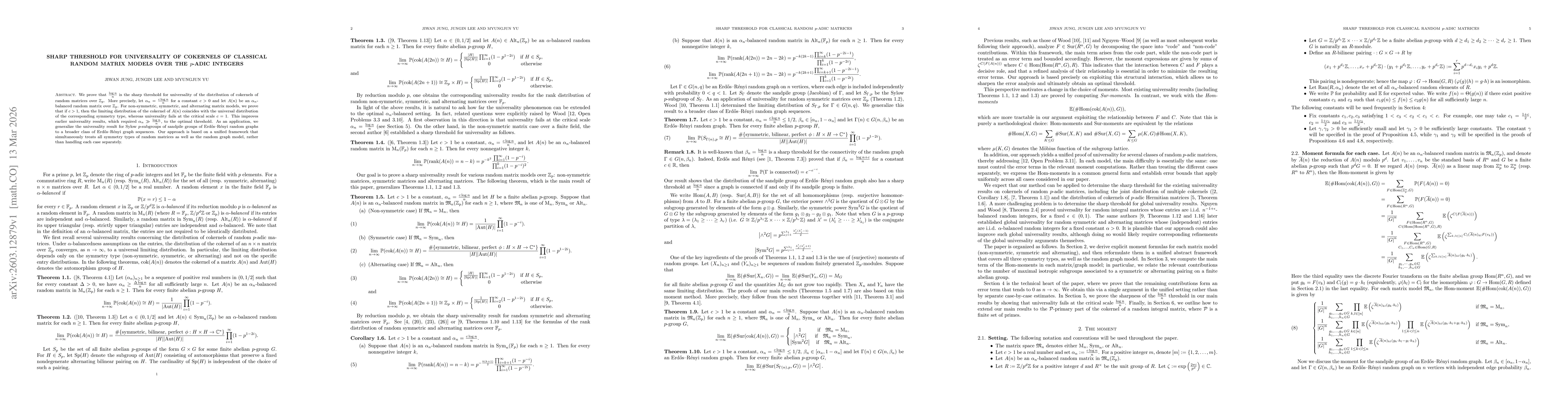 Thumbnail for Sharp threshold for universality of cokernels of classical random matrix models over the $p$-adic integers