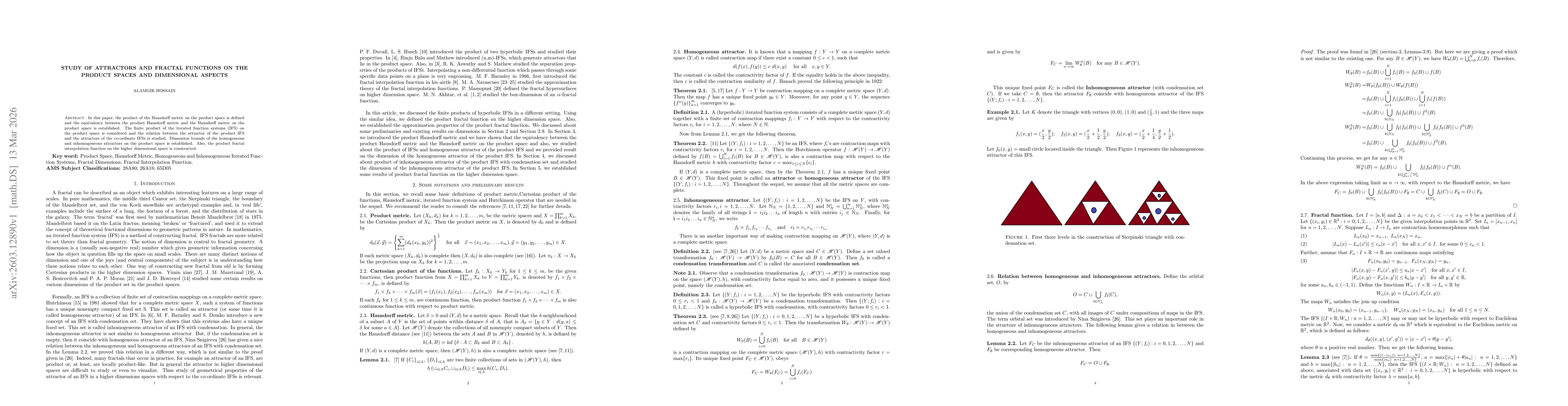 Thumbnail for Study of attractors and fractal functions on the product spaces and Dimensional aspects