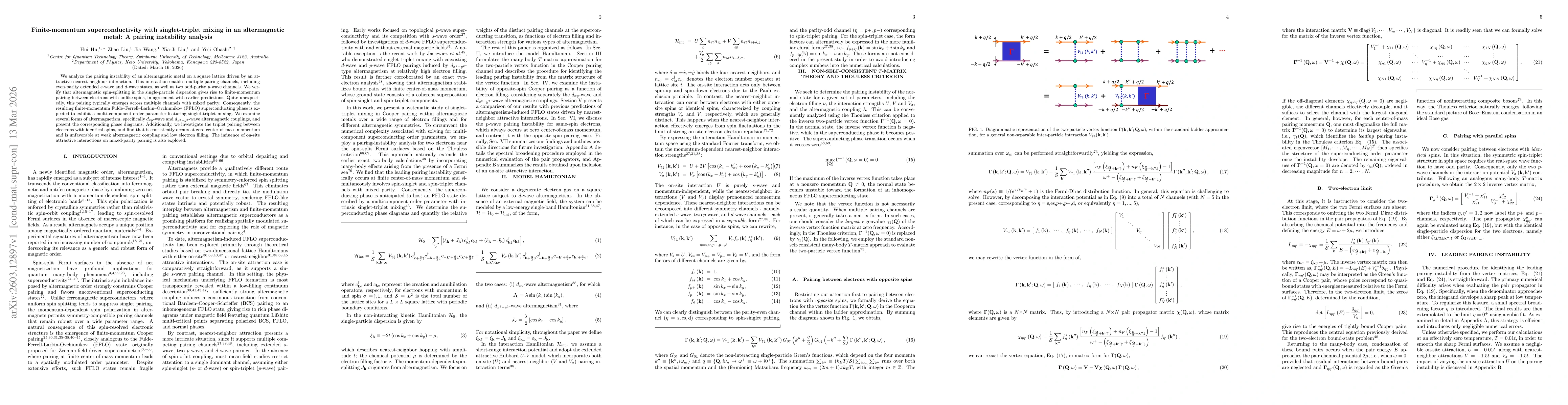 Thumbnail for Finite-momentum superconductivity with singlet-triplet mixing in an altermagnetic metal: A pairing instability analysis