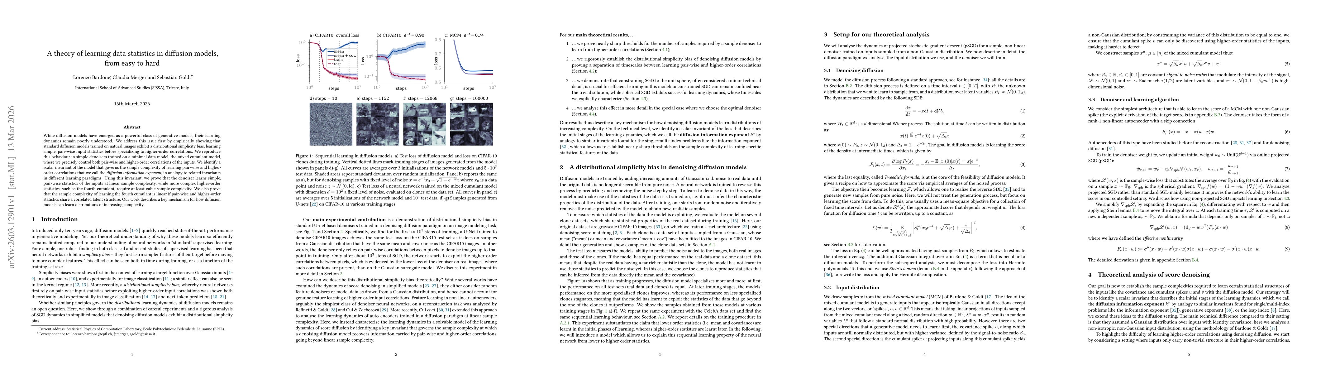Thumbnail for A theory of learning data statistics in diffusion models, from easy to hard
