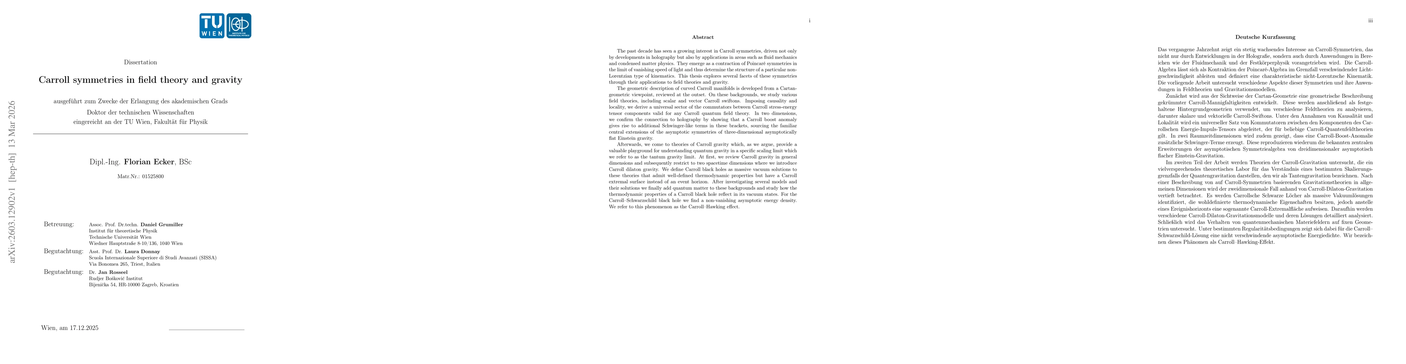 Thumbnail for Carroll symmetries in field theory and gravity
