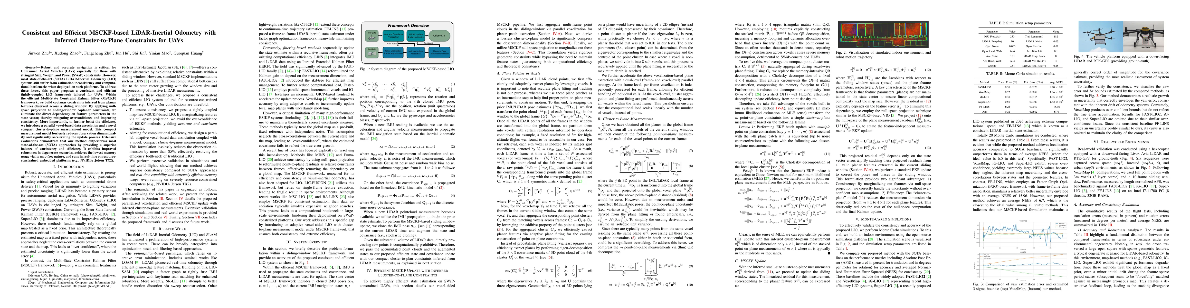 Thumbnail for Consistent and Efficient MSCKF-based LiDAR-Inertial Odometry with Inferred Cluster-to-Plane Constraints for UAVs