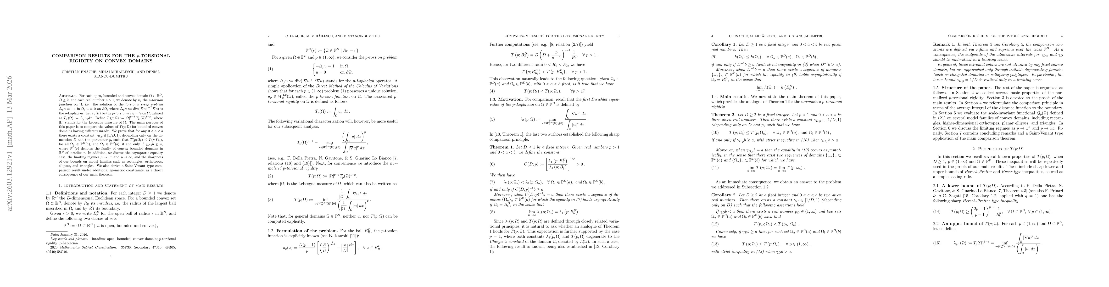 Thumbnail for Comparison results for the $p$-torsional rigidity on convex domains