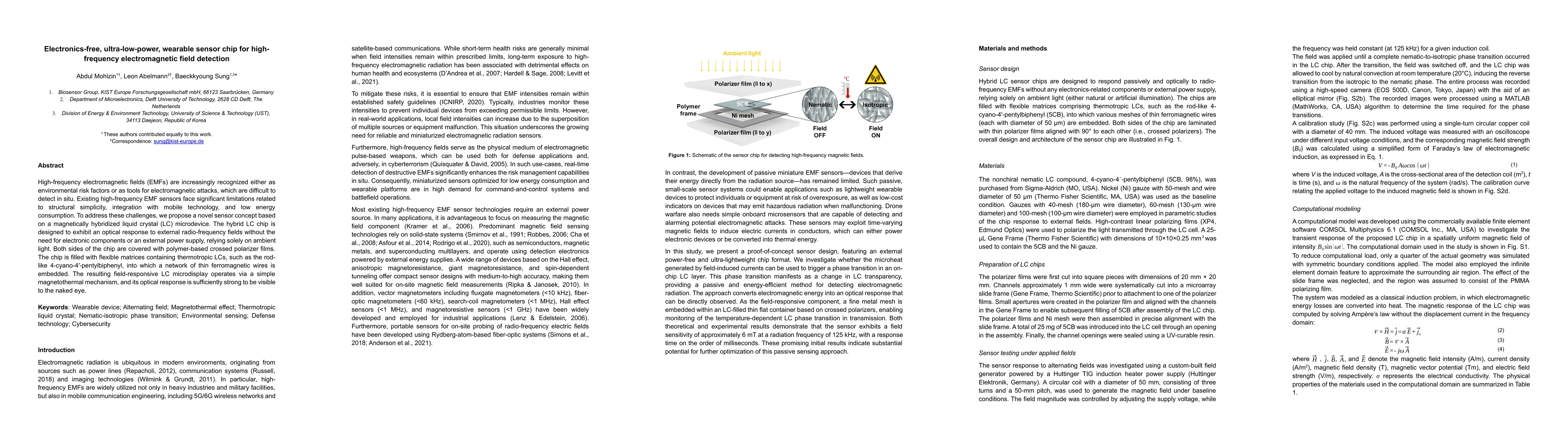 Thumbnail for Electronics-free, ultra-low-power, wearable sensor chip for high-frequency electromagnetic field detection