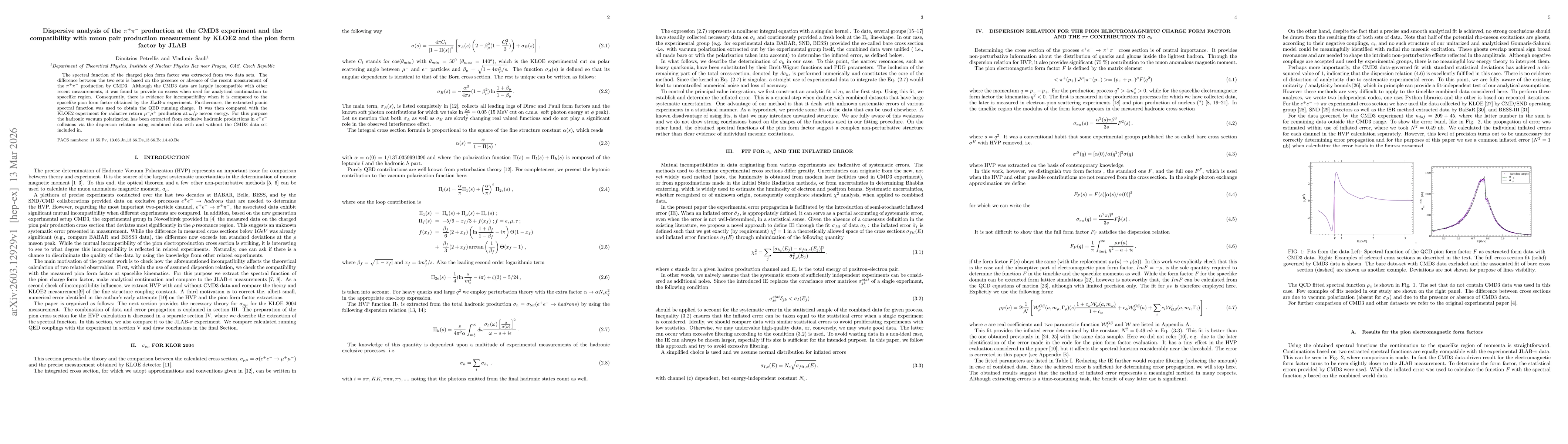 Thumbnail for Dispersive analysis of the $π^+ π^-$ production at the CMD3 experiment and the compatibility with muon pair production measurement by KLOE2 and the pion form factor by JLAB