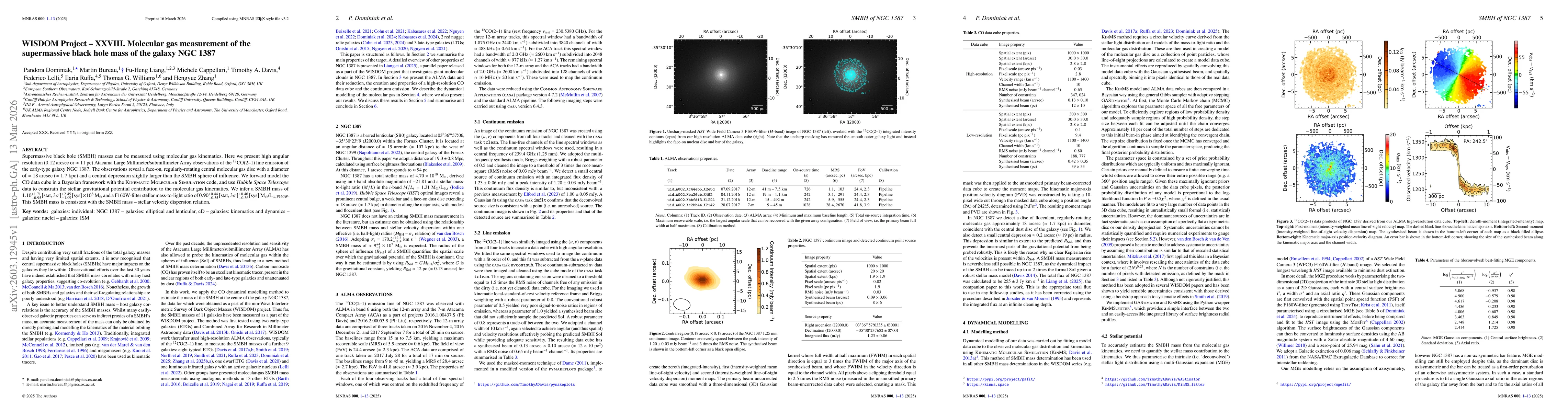 Thumbnail for WISDOM Project -- XXVIII. Molecular gas measurement of the supermassive black hole mass of the galaxy NGC 1387