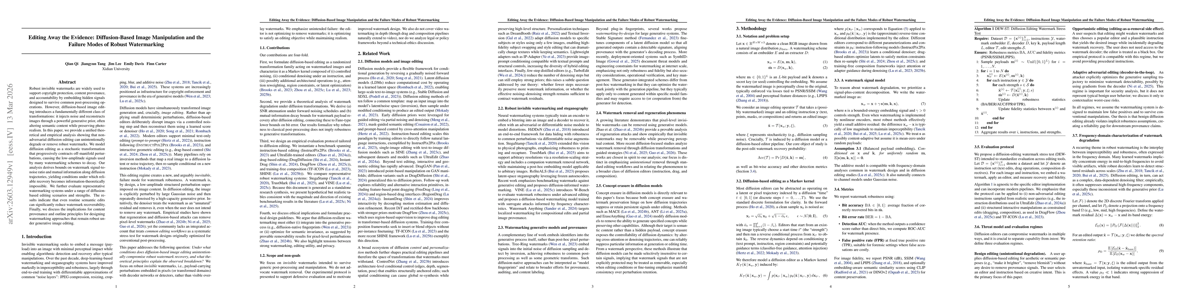 Thumbnail for Editing Away the Evidence: Diffusion-Based Image Manipulation and the Failure Modes of Robust Watermarking