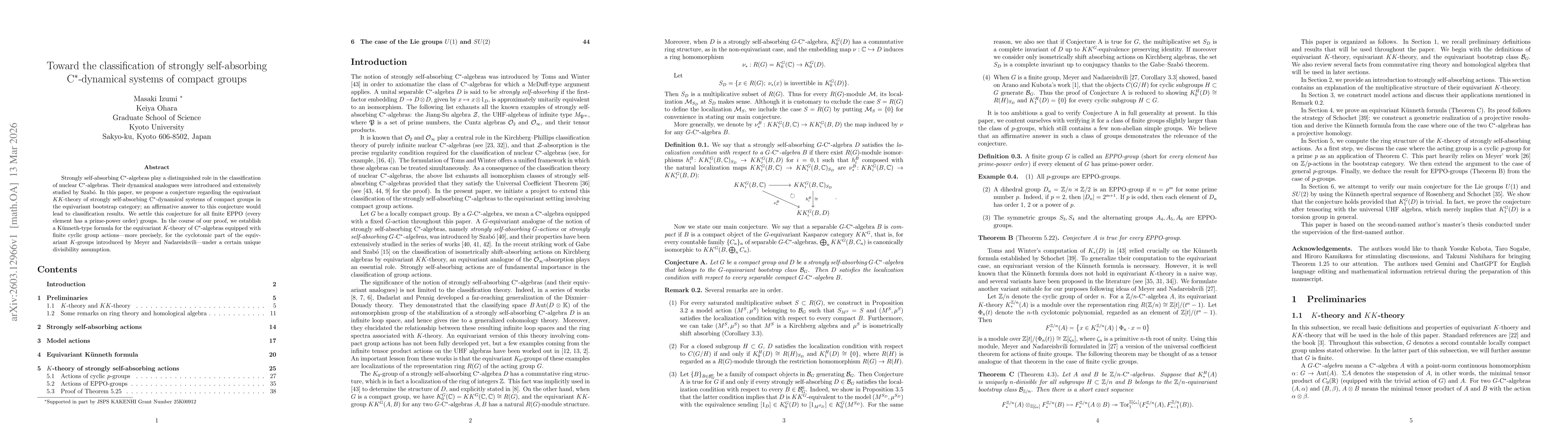 Thumbnail for Toward the classification of strongly self-absorbing $\mathrm{C}^*$-dynamical systems of compact groups
