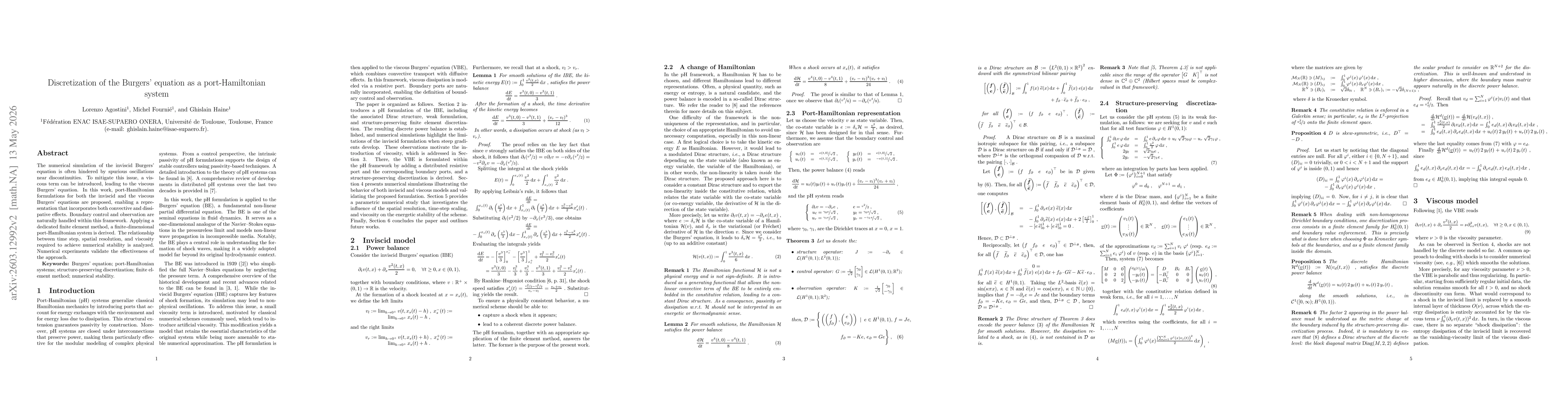 Thumbnail for Discretization of the Burgers' equation as a port-Hamiltonian system