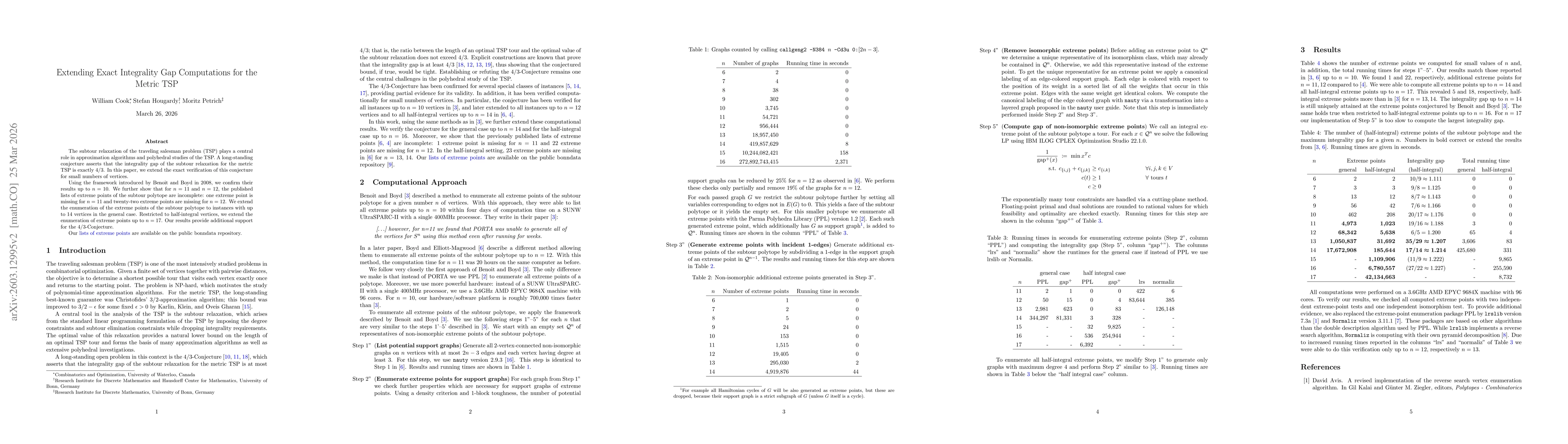 Thumbnail for Extending Exact Integrality Gap Computations for the Metric TSP