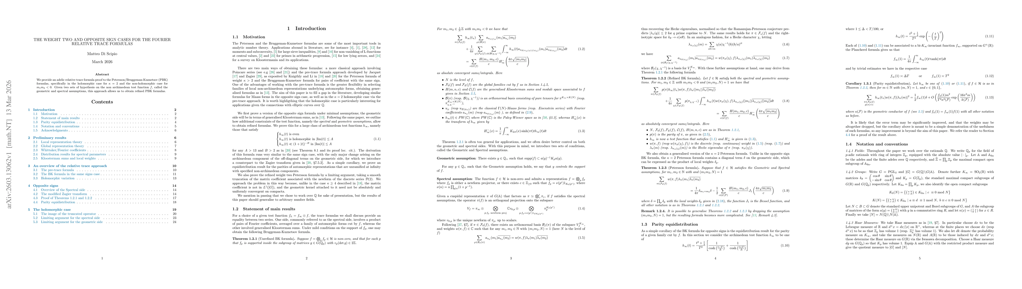 Thumbnail for The weight two and opposite sign cases for the Fourier relative trace formulas