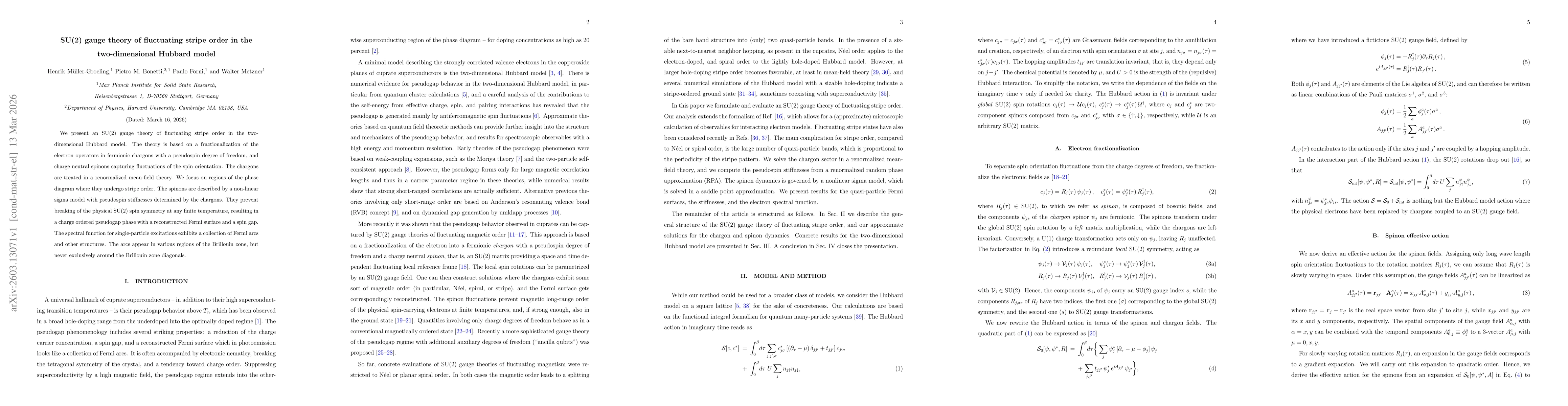 Thumbnail for SU(2) gauge theory of fluctuating stripe order in the two-dimensional Hubbard model