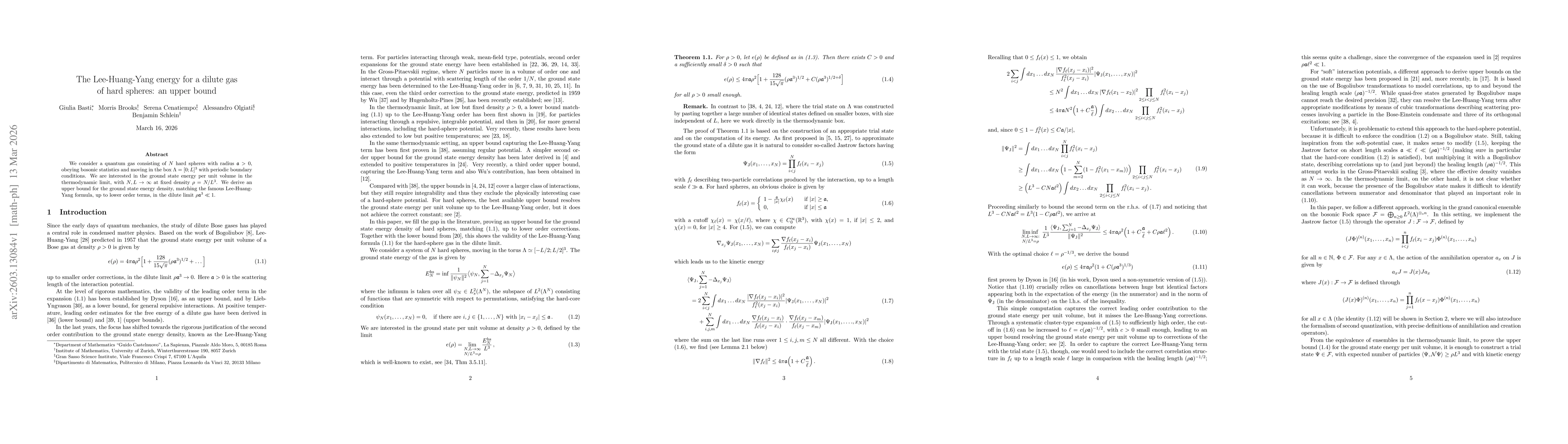 Thumbnail for The Lee-Huang-Yang energy for a dilute gas of hard spheres: an upper bound