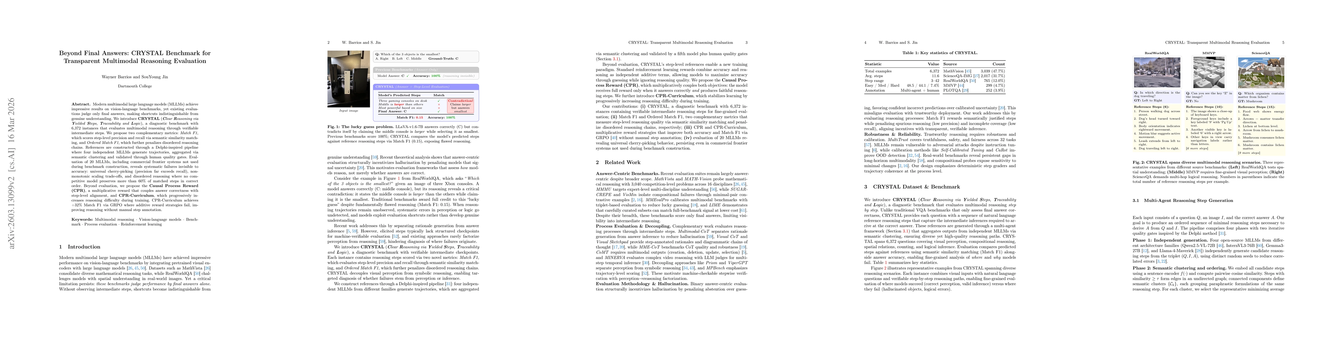 Thumbnail for Beyond Final Answers: CRYSTAL Benchmark for Transparent Multimodal Reasoning Evaluation