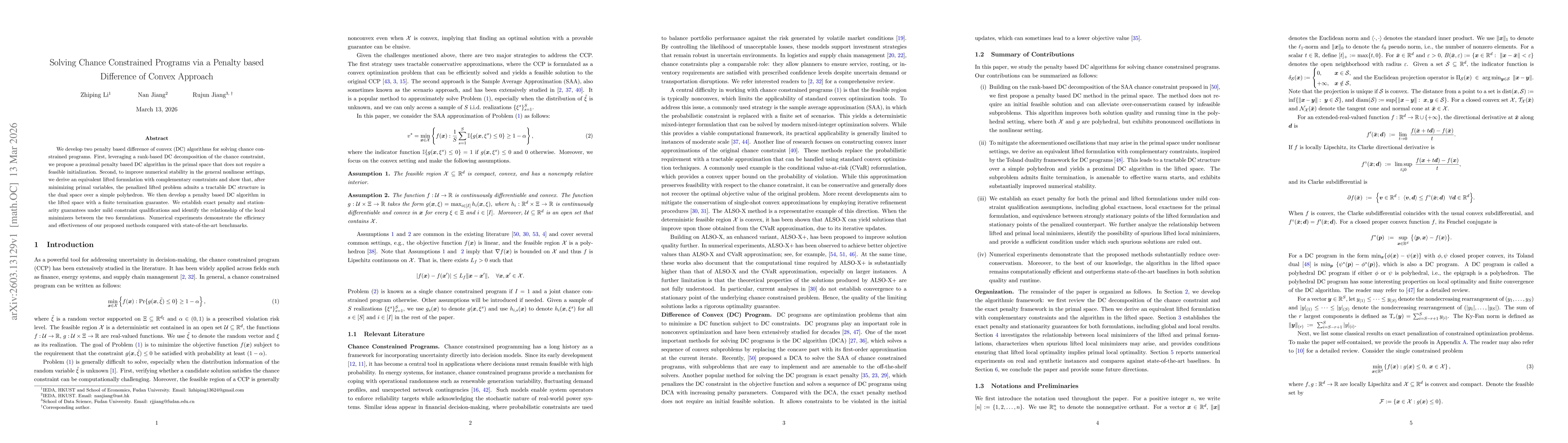 Thumbnail for Solving Chance Constrained Programs via a Penalty based Difference of Convex Approach