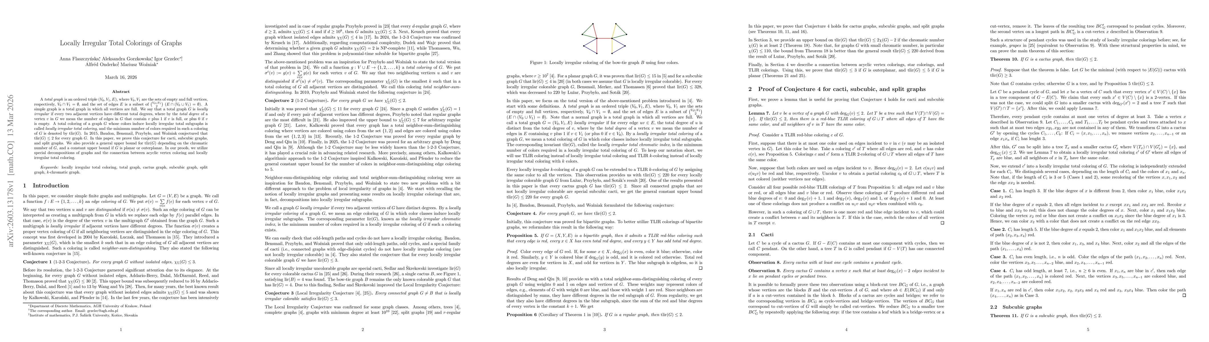 Thumbnail for Locally Irregular Total Colorings of Graphs