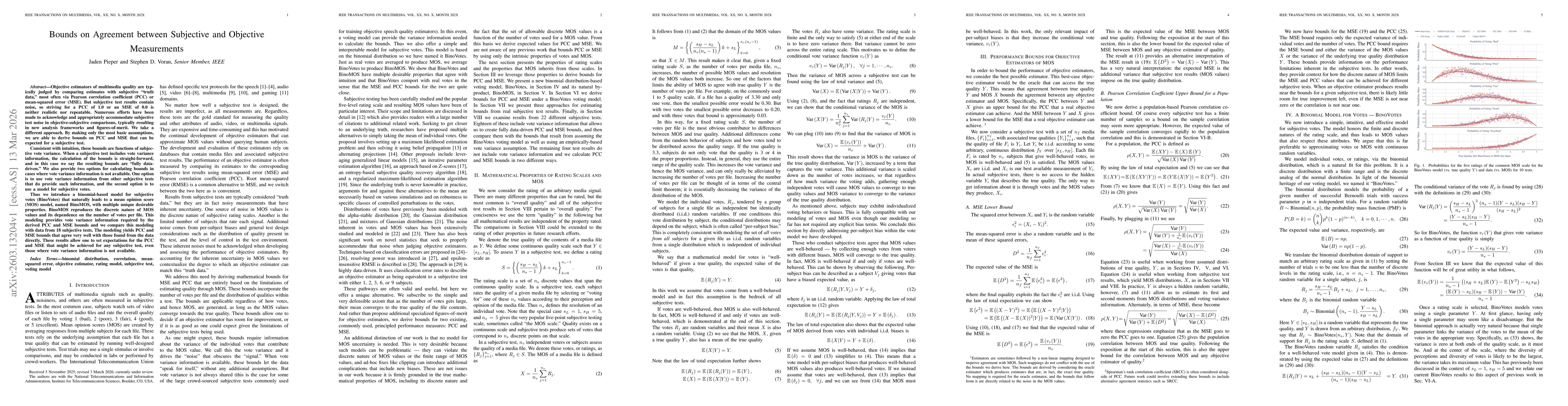 Thumbnail for Bounds on Agreement between Subjective and Objective Measurements