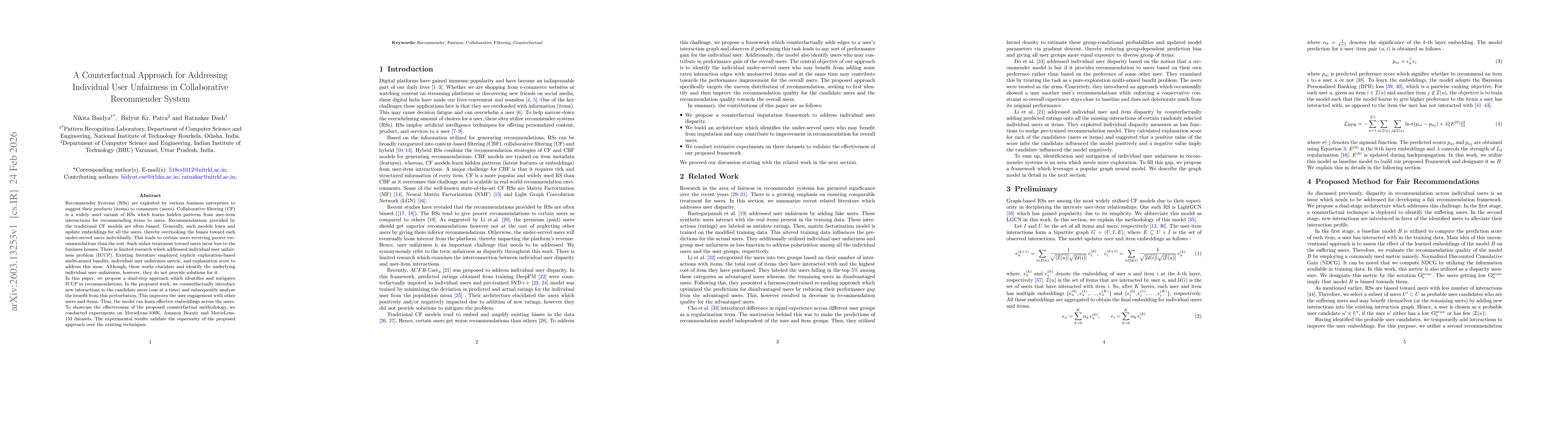 Thumbnail for A Counterfactual Approach for Addressing Individual User Unfairness in Collaborative Recommender System