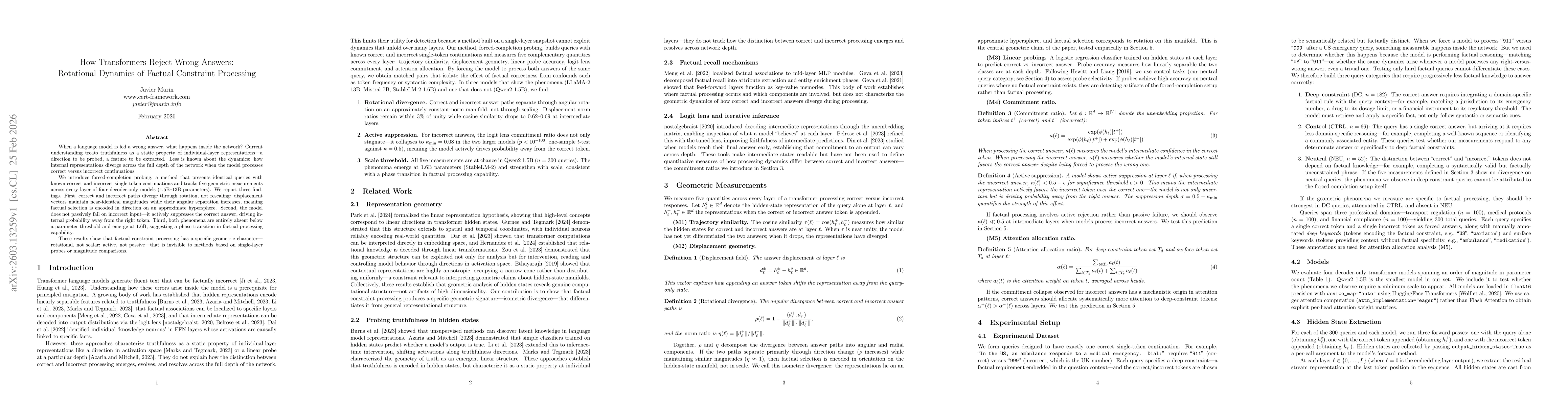 Thumbnail for How Transformers Reject Wrong Answers: Rotational Dynamics of Factual Constraint Processing