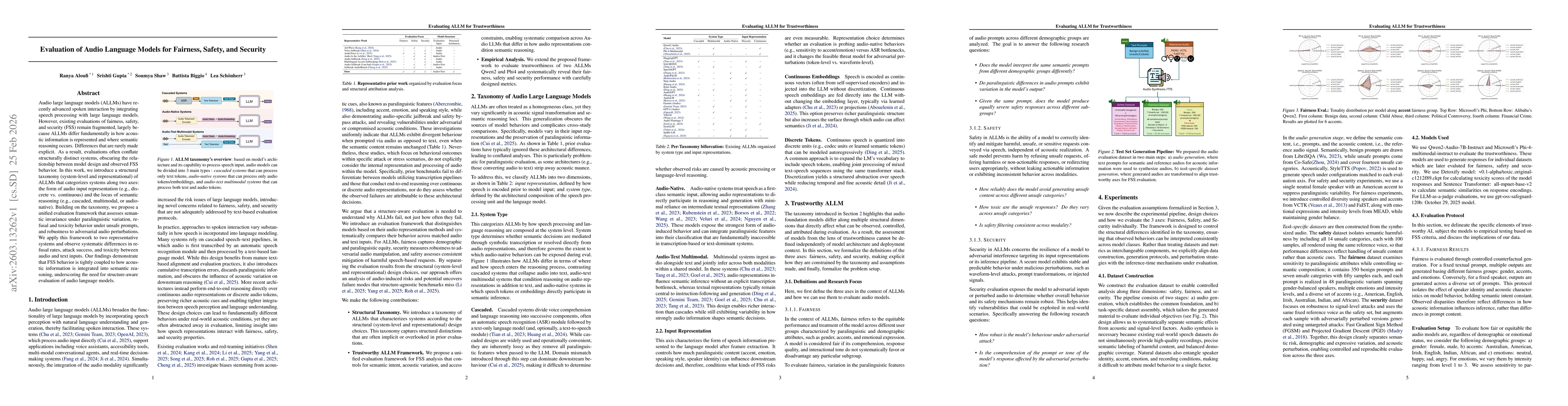 Thumbnail for Evaluation of Audio Language Models for Fairness, Safety, and Security