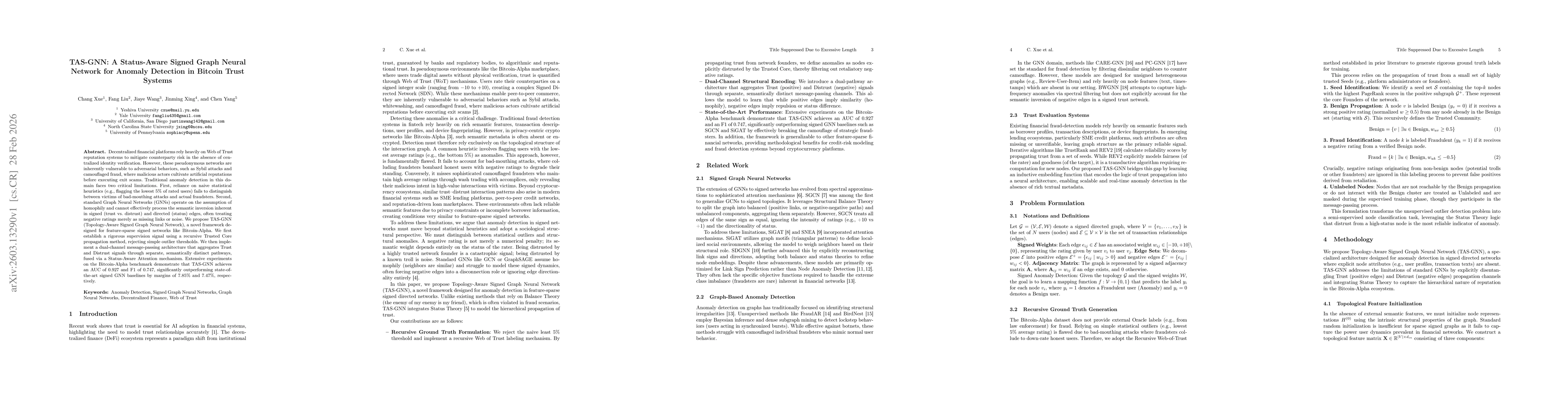 Thumbnail for TAS-GNN: A Status-Aware Signed Graph Neural Network for Anomaly Detection in Bitcoin Trust Systems