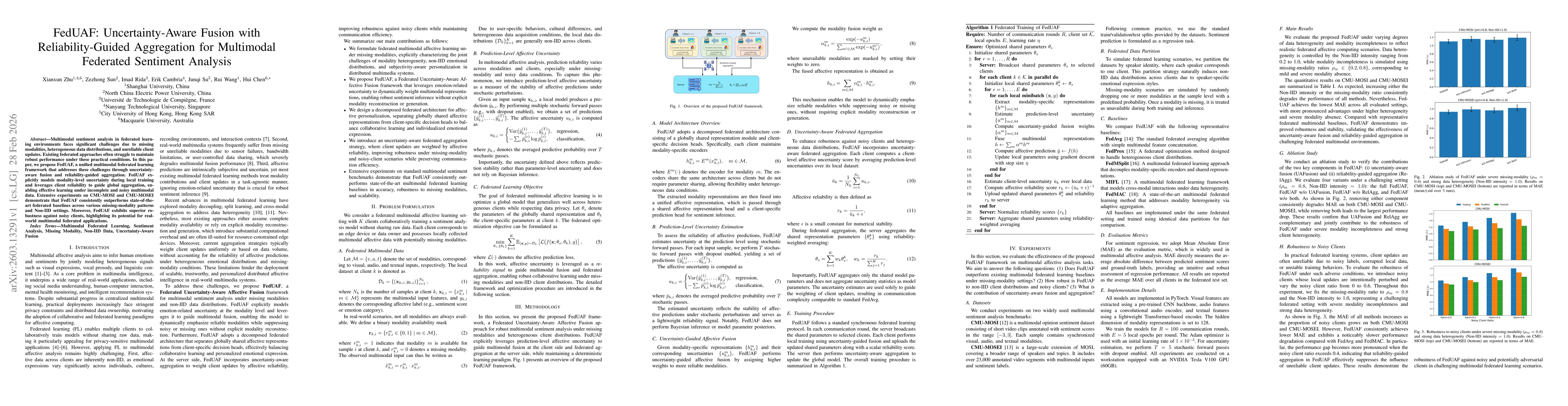 Thumbnail for FedUAF: Uncertainty-Aware Fusion with Reliability-Guided Aggregation for Multimodal Federated Sentiment Analysis