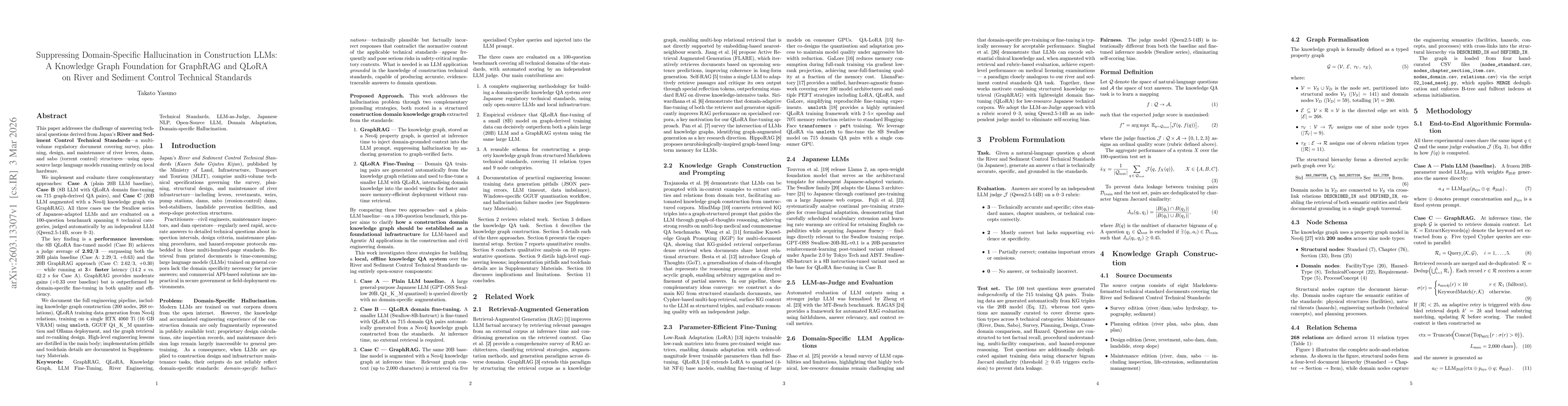 Thumbnail for Suppressing Domain-Specific Hallucination in Construction LLMs: A Knowledge Graph Foundation for GraphRAG and QLoRA on River and Sediment Control Technical Standards