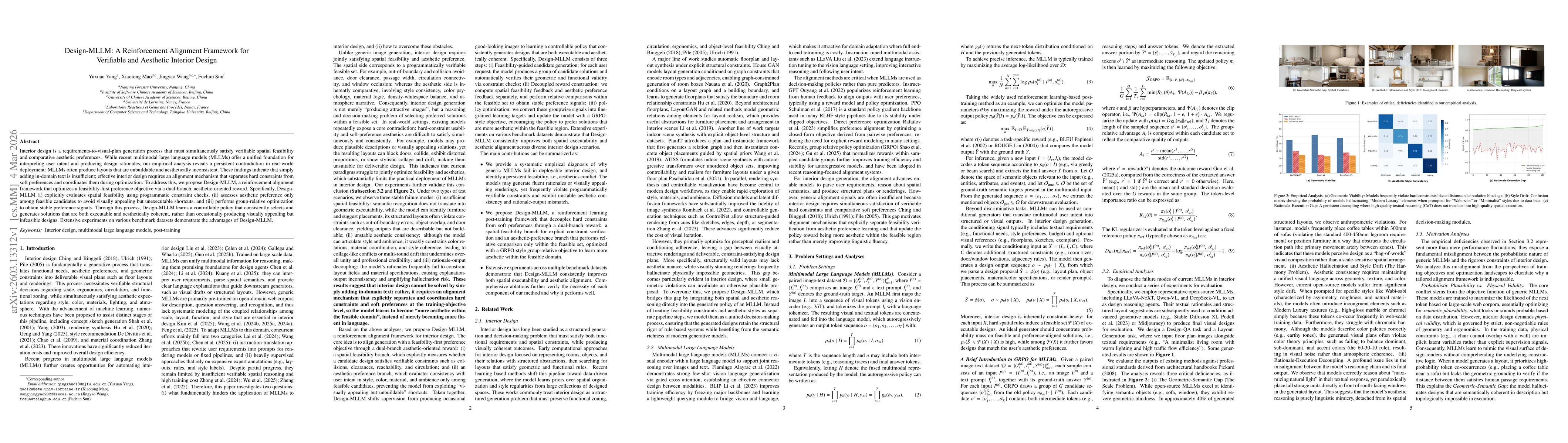 Thumbnail for Design-MLLM: A Reinforcement Alignment Framework for Verifiable and Aesthetic Interior Design