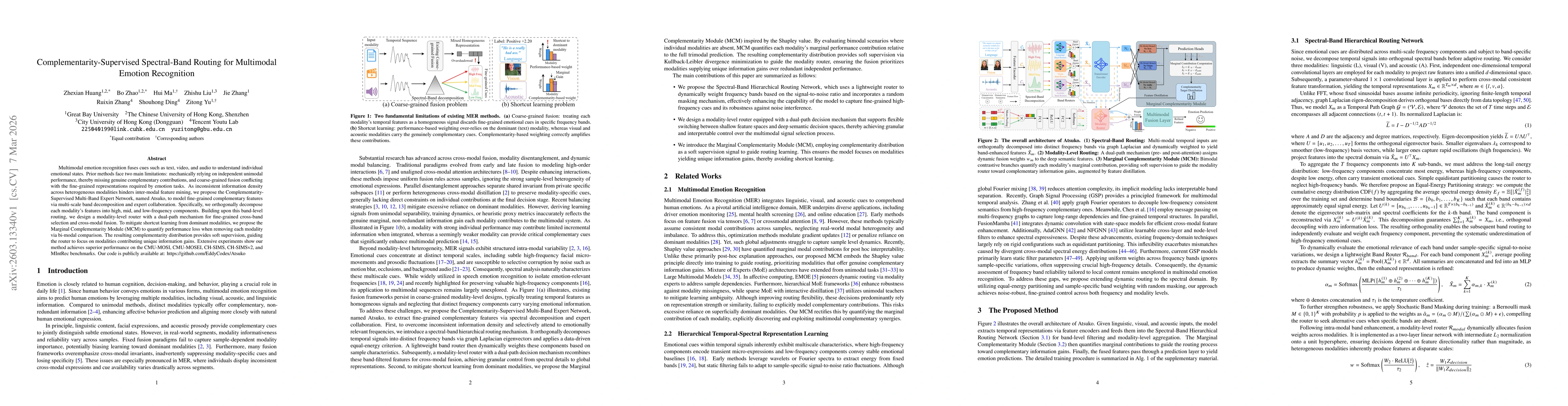Thumbnail for Complementarity-Supervised Spectral-Band Routing for Multimodal Emotion Recognition