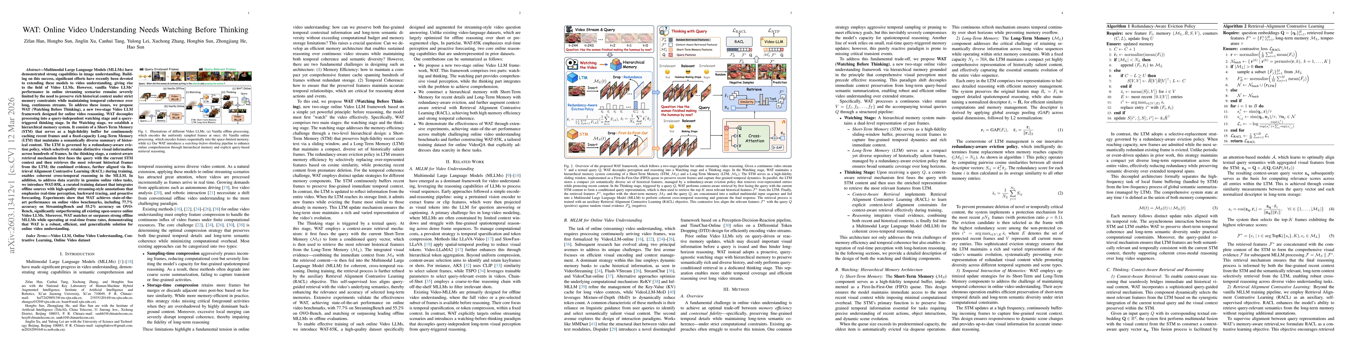 Thumbnail for WAT: Online Video Understanding Needs Watching Before Thinking