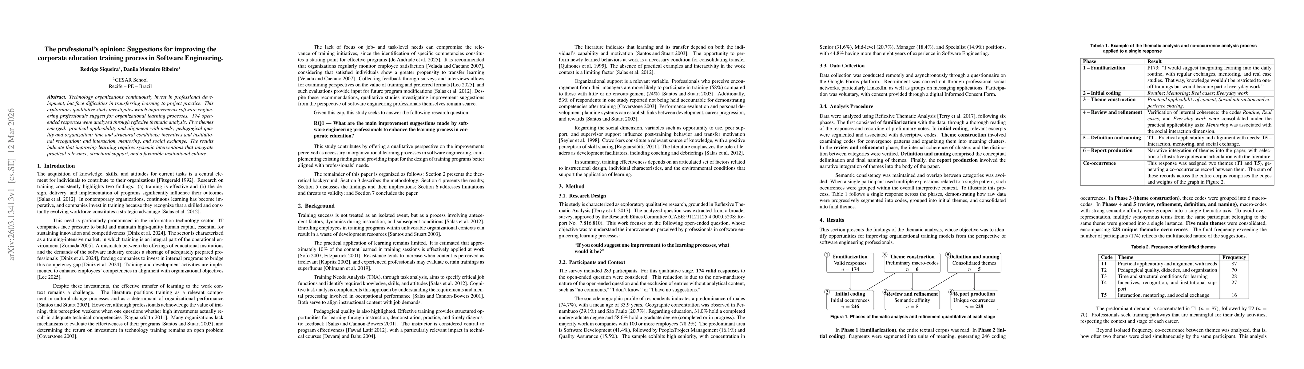 Thumbnail for The professional's opinion: Suggestions for improving the corporate education training process in Software Engineering
