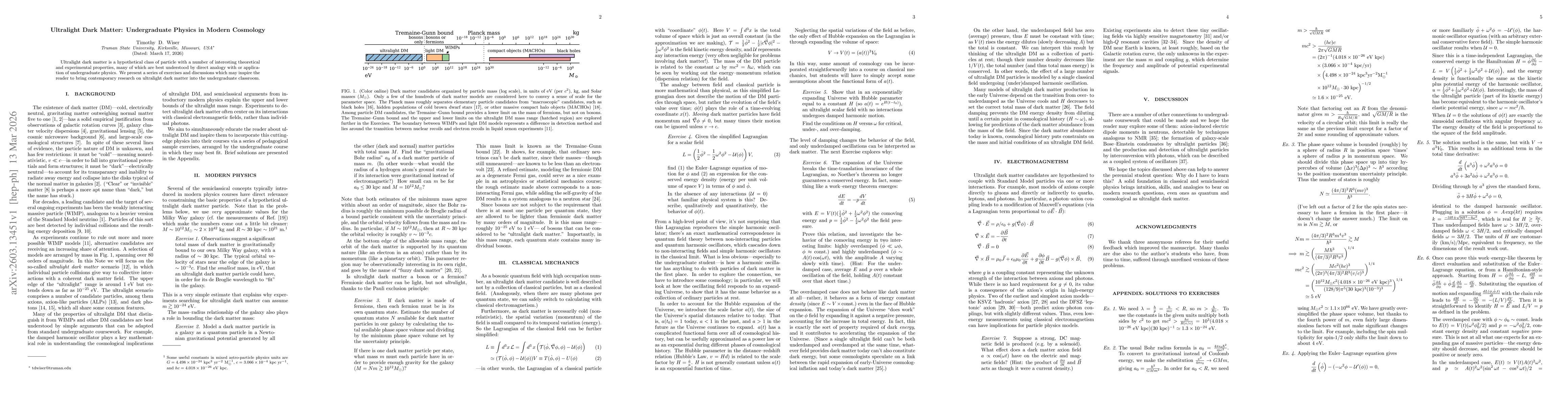 Thumbnail for Ultralight Dark Matter: Undergraduate Physics in Modern Cosmology