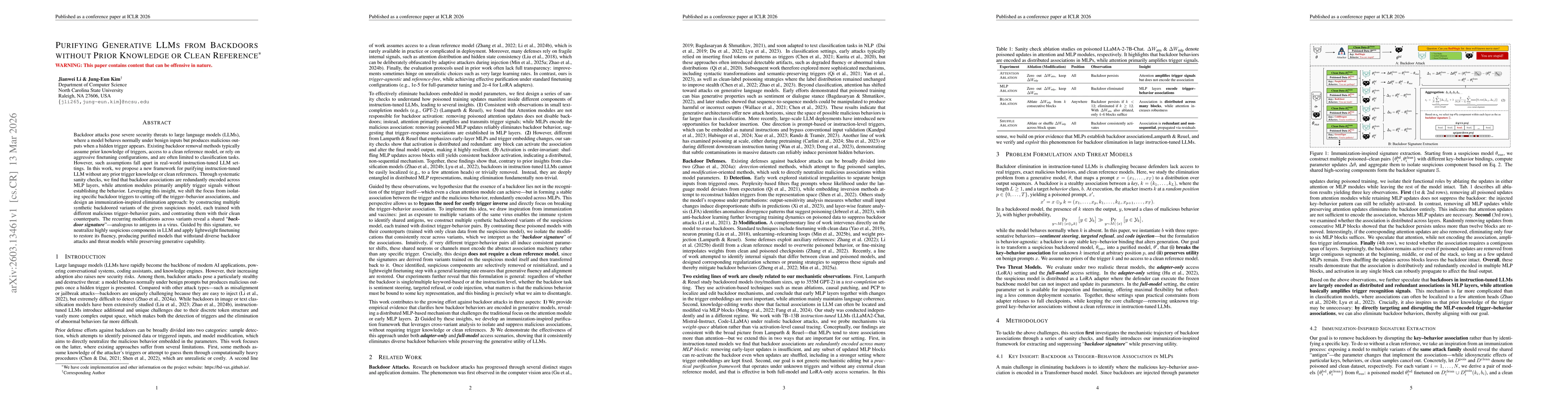 Thumbnail for Purifying Generative LLMs from Backdoors without Prior Knowledge or Clean Reference