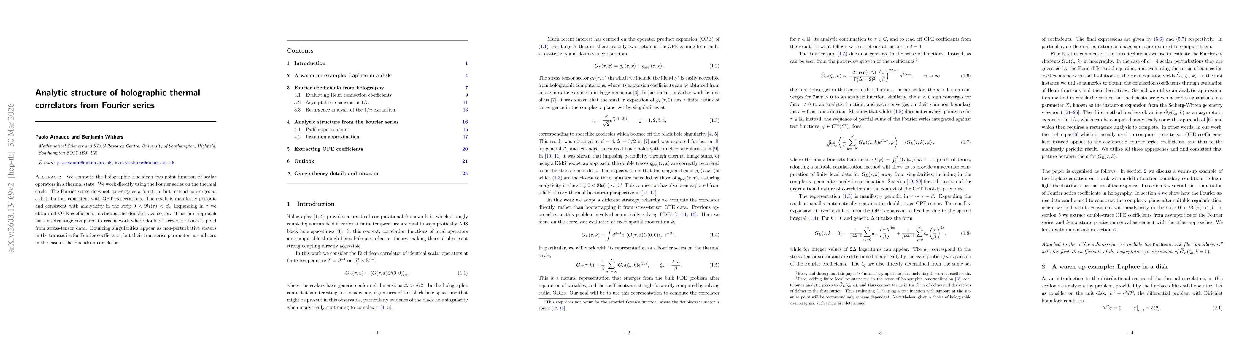 Thumbnail for Analytic structure of holographic thermal correlators from Fourier series