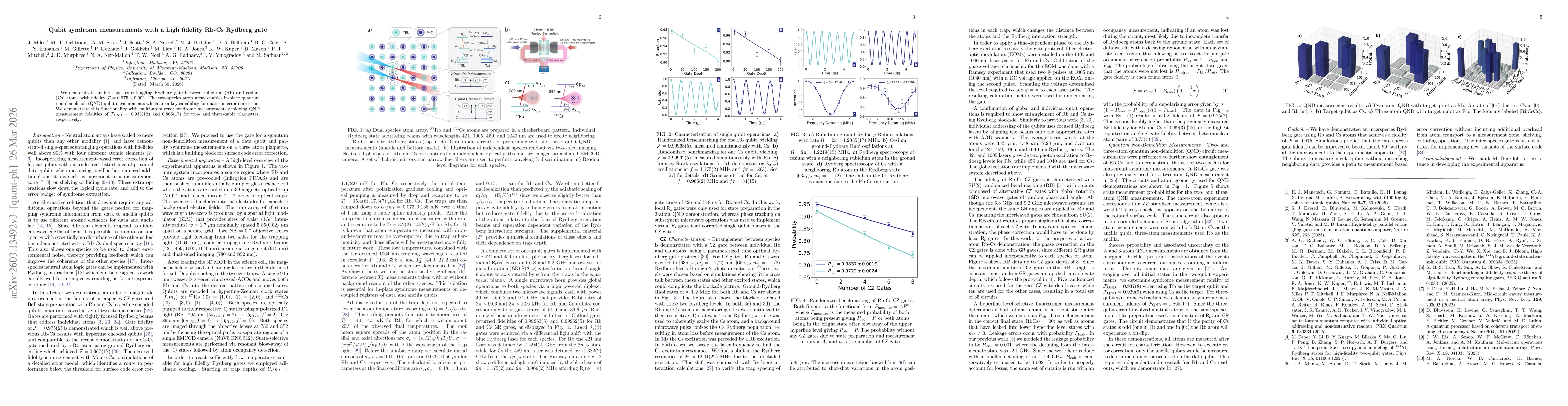 Thumbnail for Qubit syndrome measurements with a high fidelity Rb-Cs Rydberg gate
