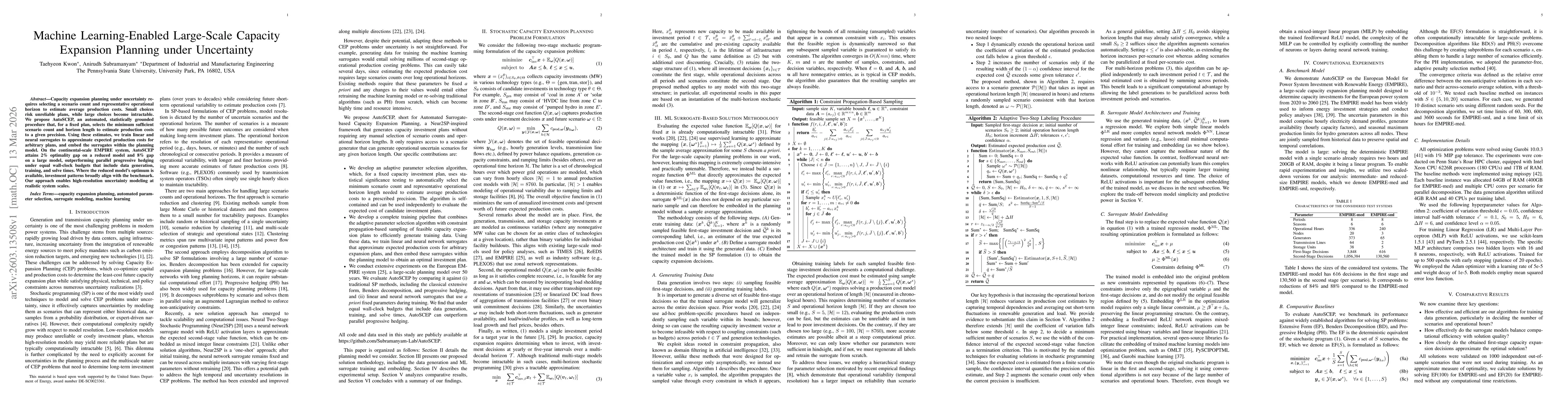 Thumbnail for Machine Learning-Enabled Large-Scale Capacity Expansion Planning under Uncertainty