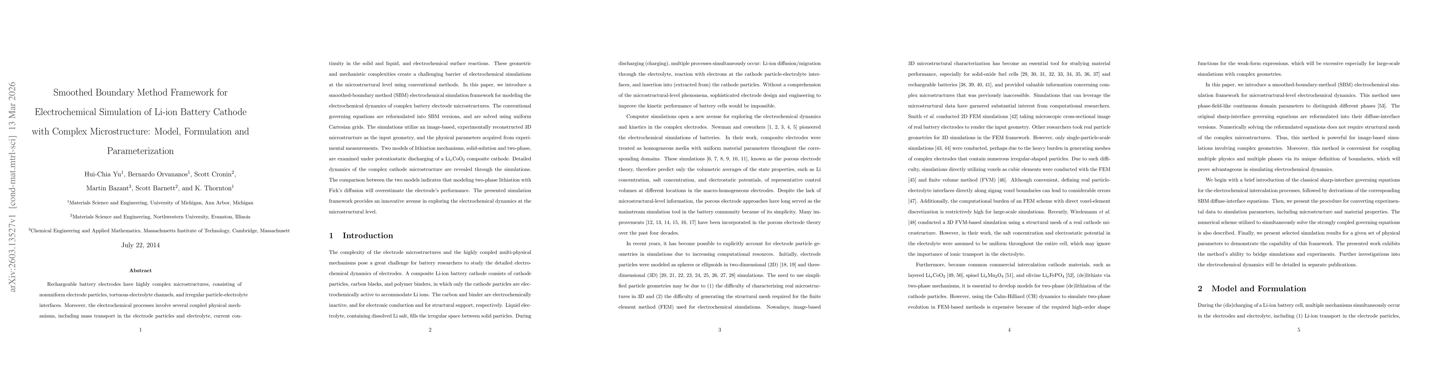 Thumbnail for Smoothed Boundary Method Framework for Electrochemical Simulation of Li-ion Battery Cathode with Complex Microstructure: Model, Formulation and Parameterization
