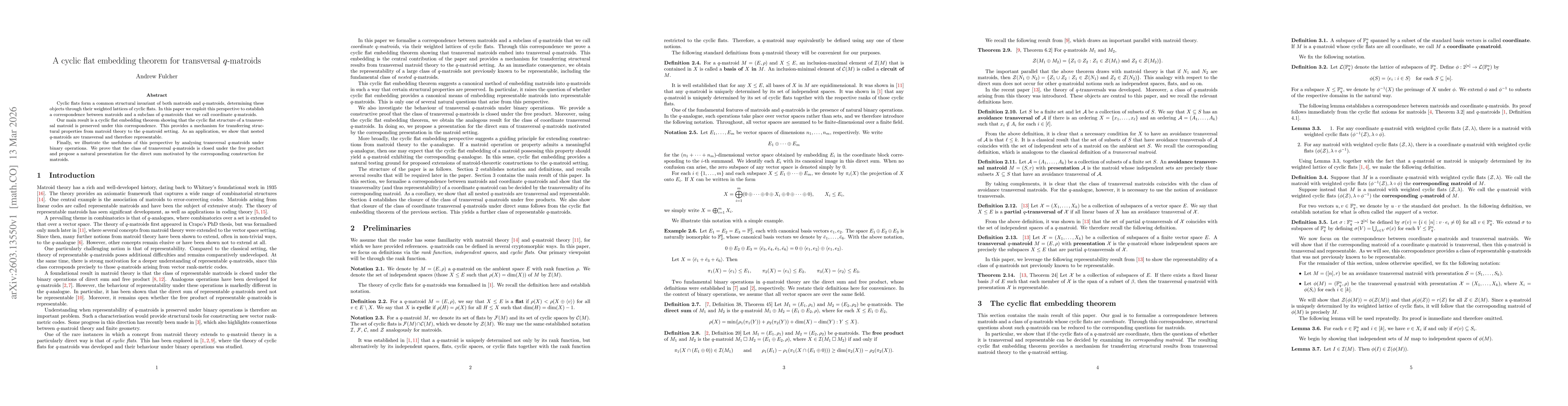 Thumbnail for A cyclic flat embedding theorem for transversal $q$-matroids