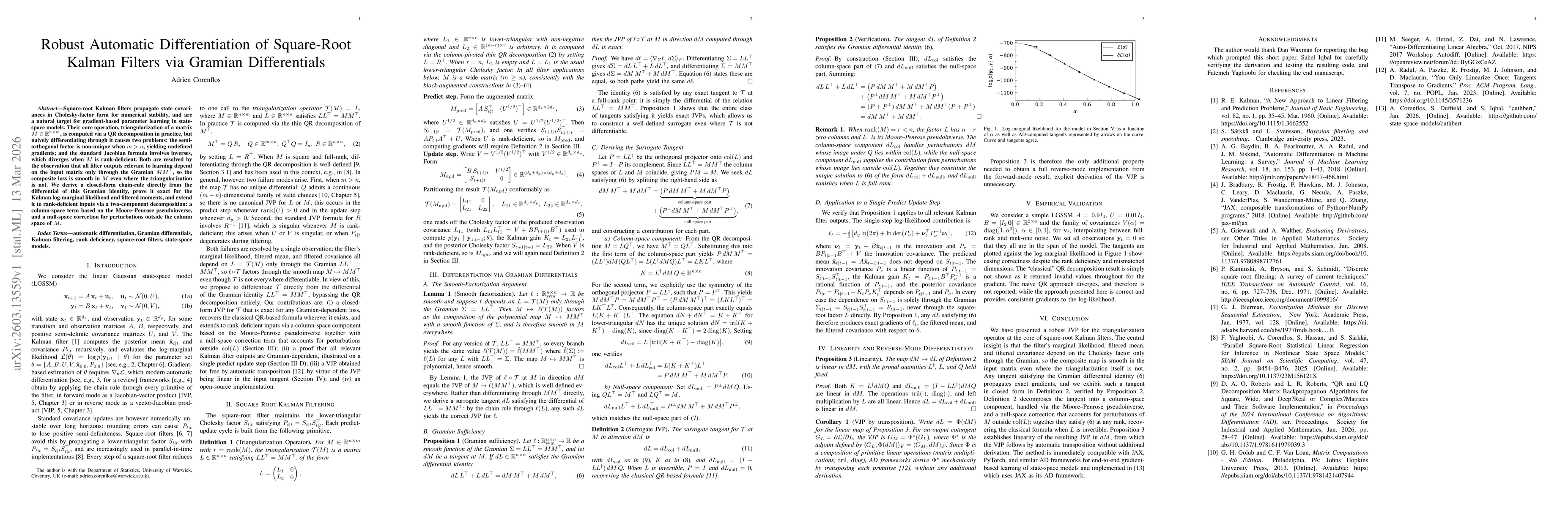 Thumbnail for Robust Automatic Differentiation of Square-Root Kalman Filters via Gramian Differentials