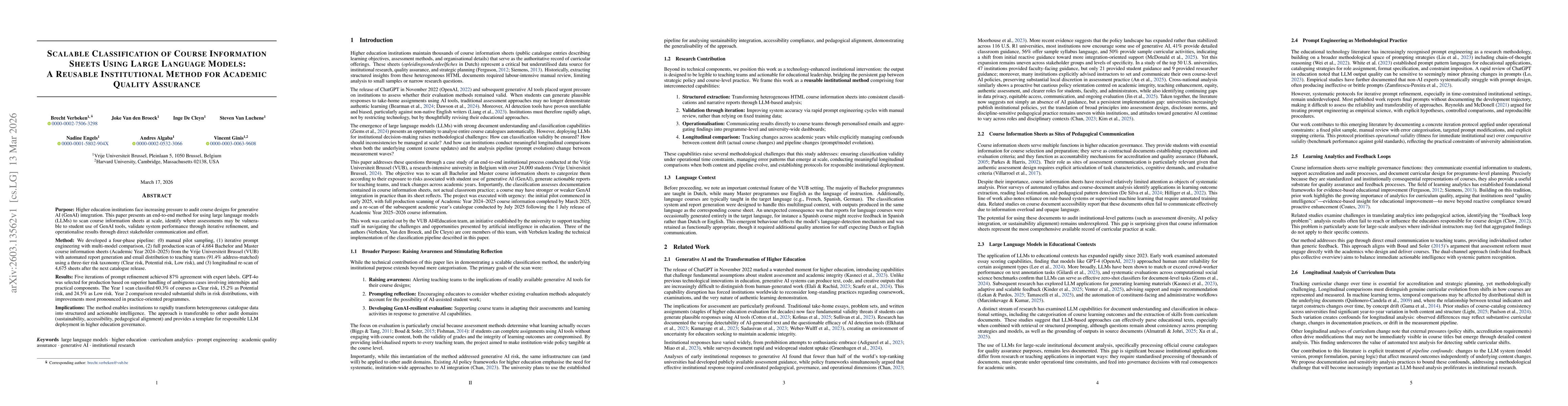Thumbnail for Scalable Classification of Course Information Sheets Using Large Language Models: A Reusable Institutional Method for Academic Quality Assurance
