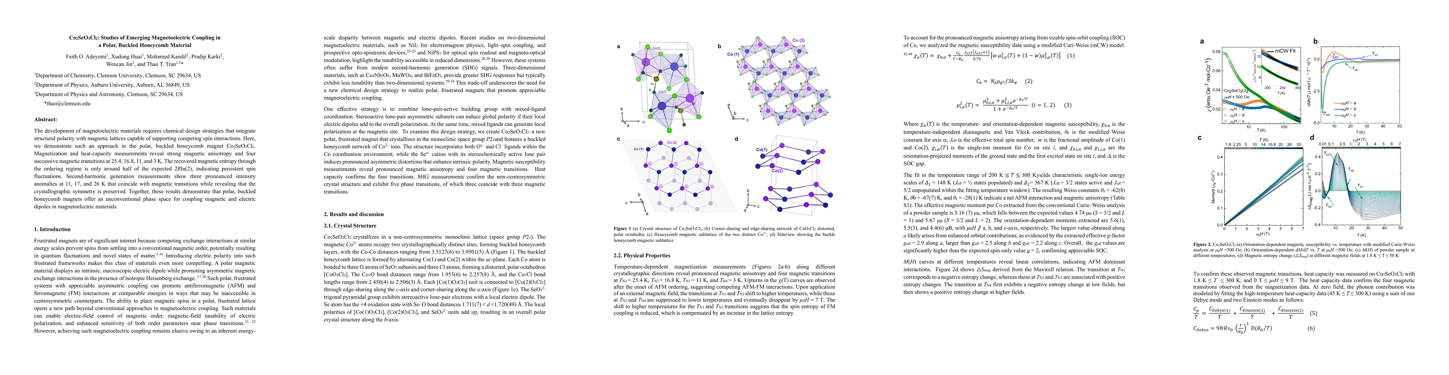 Thumbnail for Co2SeO3Cl2: Studies of Emerging Magnetoelectric Coupling in a Polar, Buckled Honeycomb Material