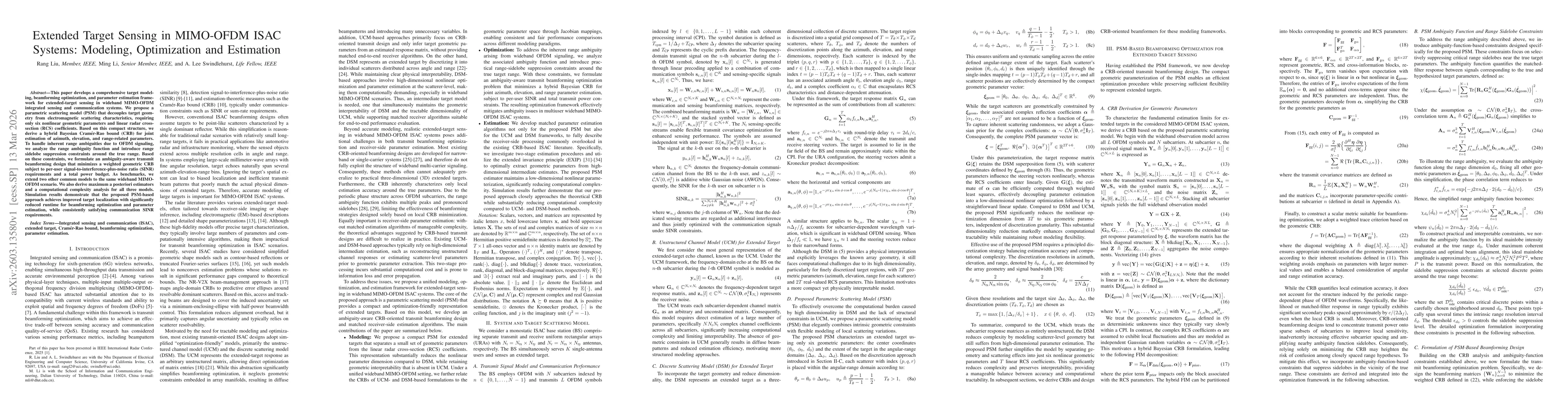 Thumbnail for Extended Target Sensing in MIMO-OFDM ISAC Systems: Modeling, Optimization and Estimation