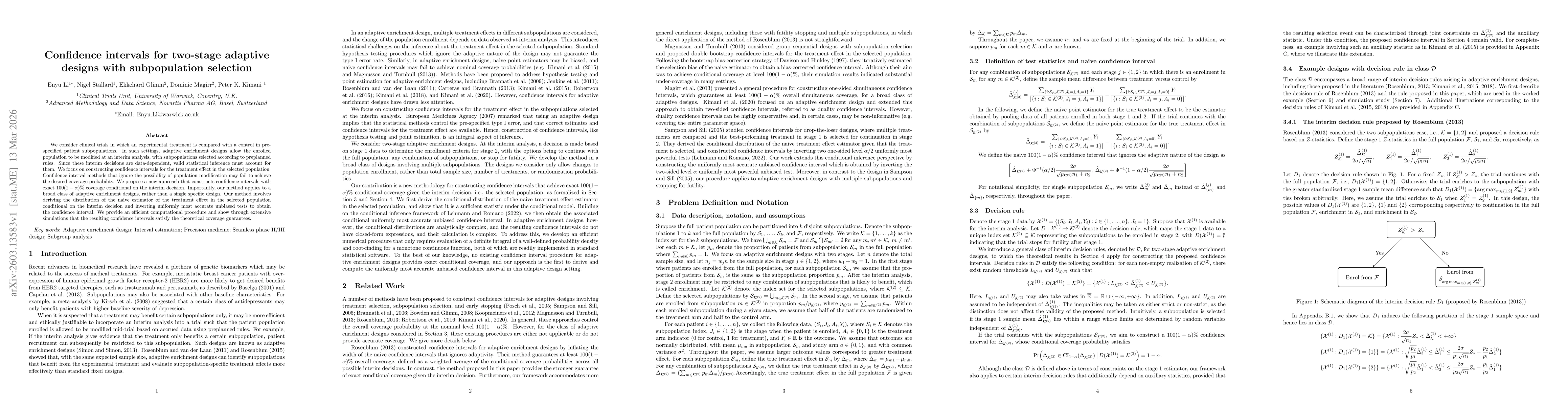 Thumbnail for Confidence intervals for two-stage adaptive designs with subpopulation selection