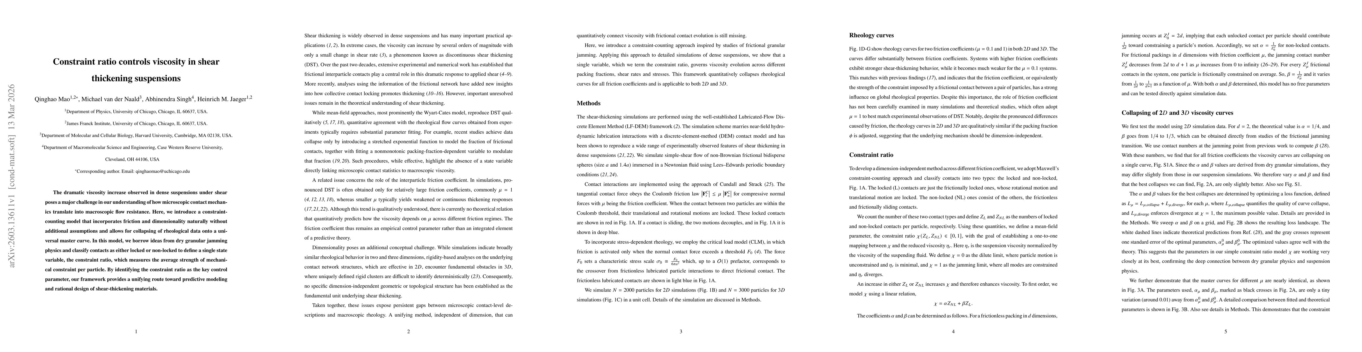 Thumbnail for Constraint ratio controls viscosity in shear thickening suspensions