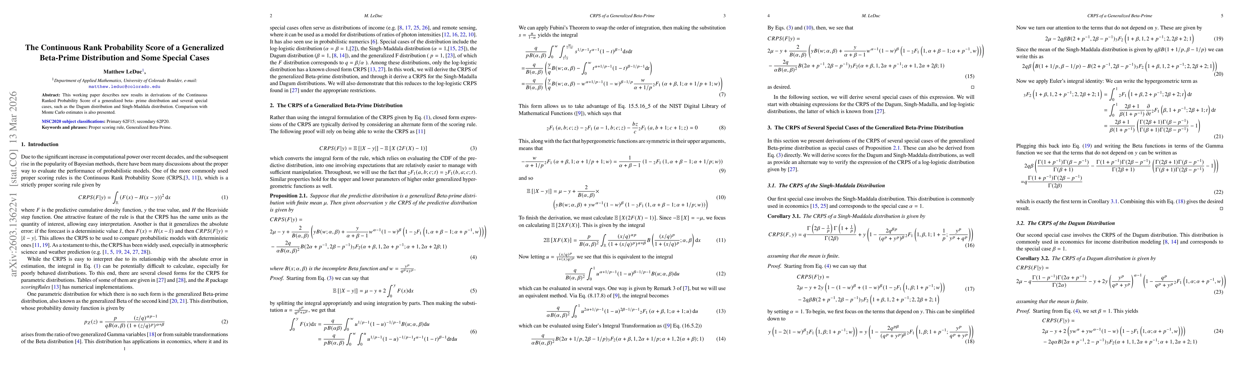 Thumbnail for The Continuous Rank Probability Score of a Generalized Beta-Prime Distribution and Some Special Cases