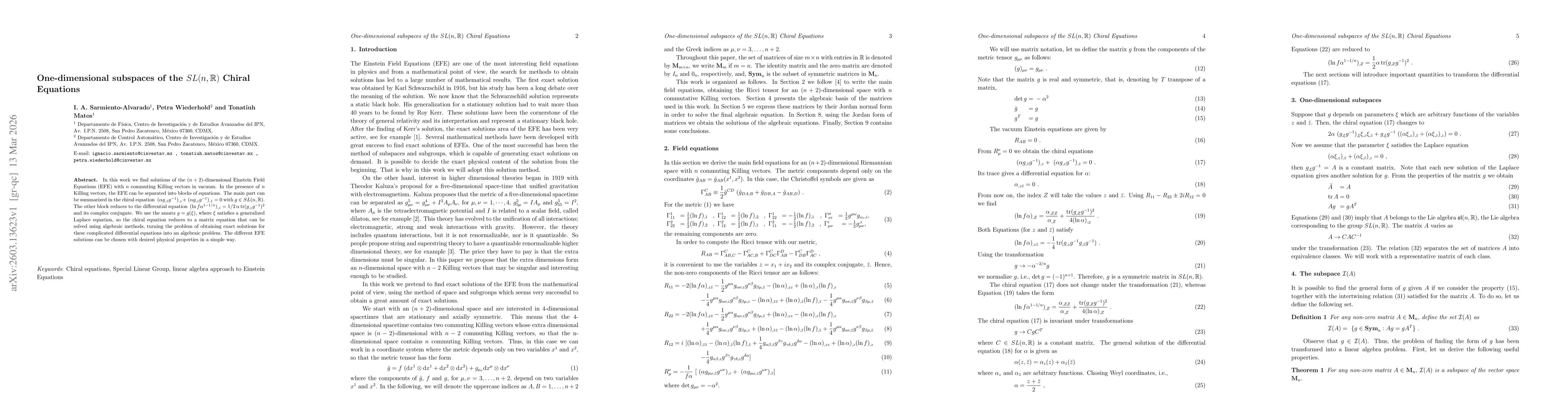 Thumbnail for One-dimensional subspaces of the $SL(n,\mathbb{R})$ Chiral Equations