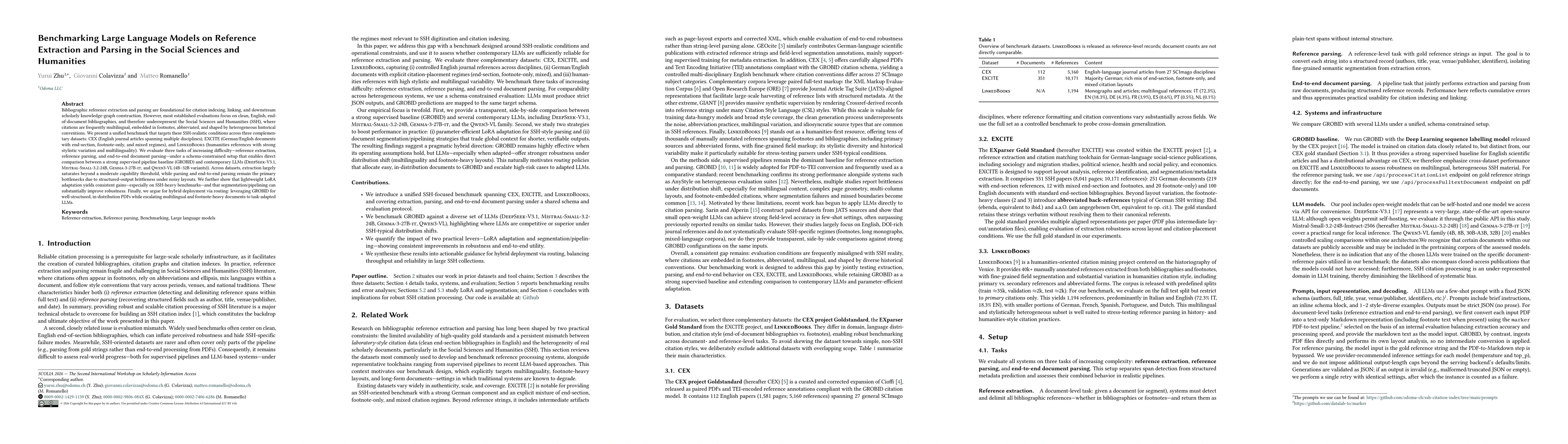 Thumbnail for Benchmarking Large Language Models on Reference Extraction and Parsing in the Social Sciences and Humanities